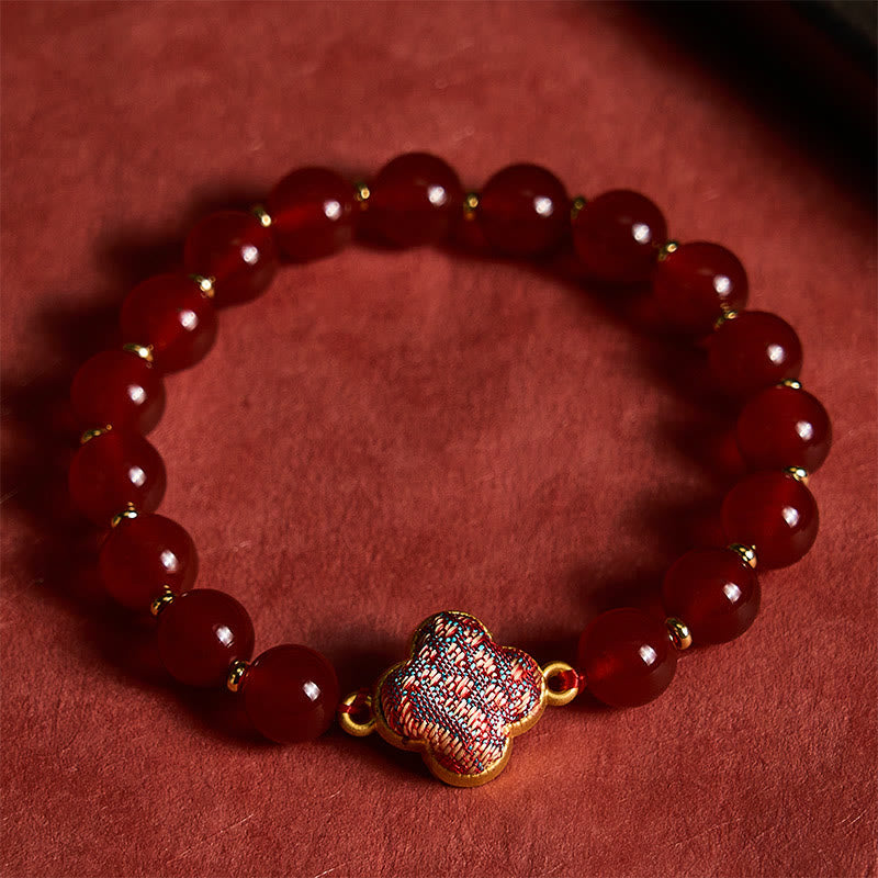 Nimara Ritual Red Agate Song Brocade Four-leaf Clover Blessing Charm Bracelet