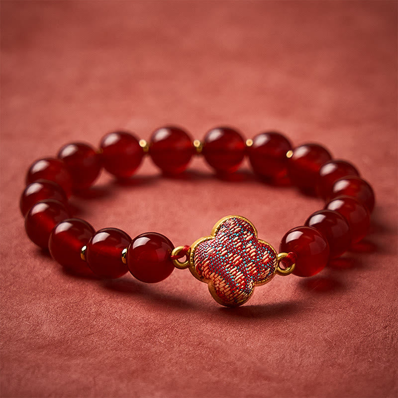 Nimara Ritual Red Agate Song Brocade Four-leaf Clover Blessing Charm Bracelet