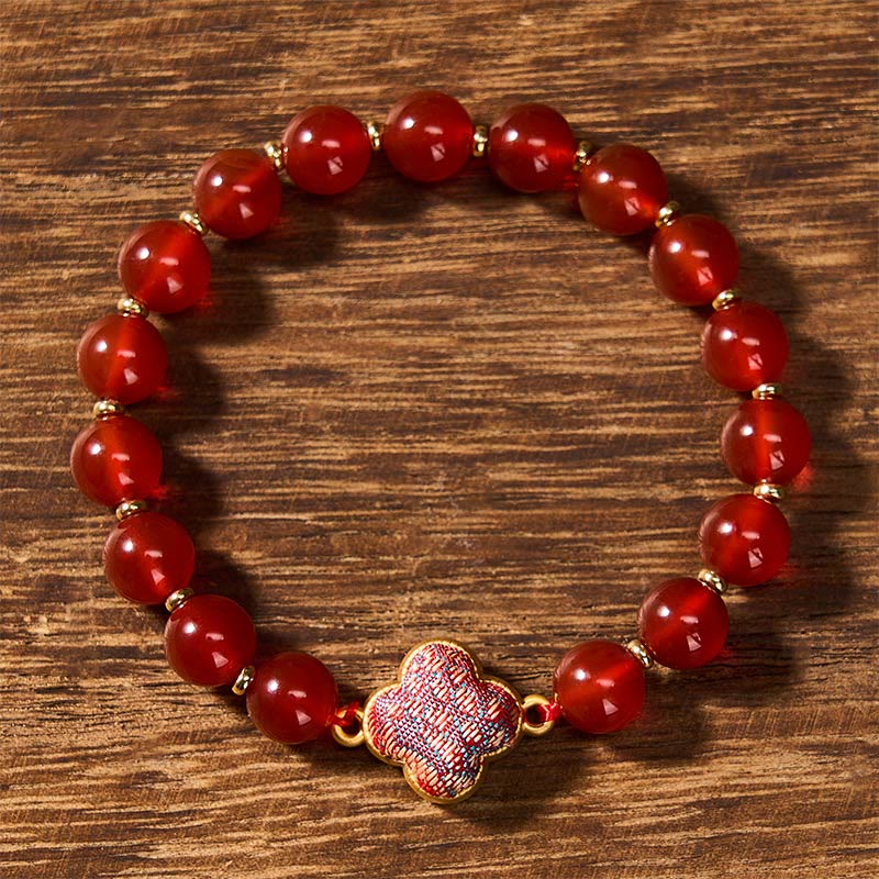 Nimara Ritual Red Agate Song Brocade Four-leaf Clover Blessing Charm Bracelet