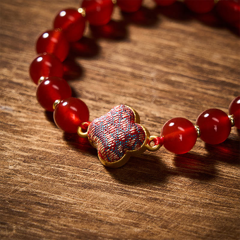 Nimara Ritual Red Agate Song Brocade Four-leaf Clover Blessing Charm Bracelet
