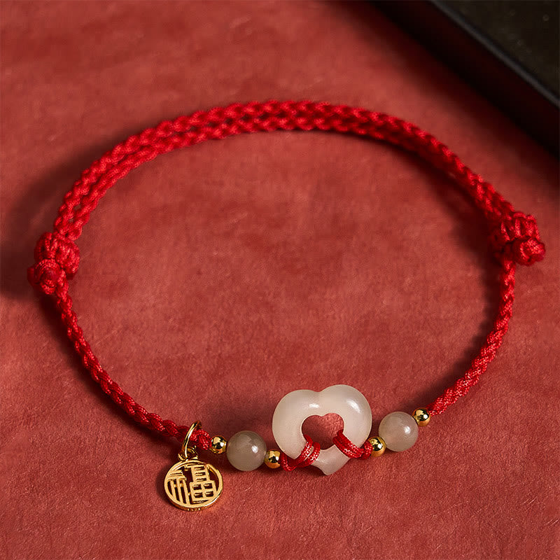 Nimara Ritual Hetian Jade Heart Ring Fu Character Protection Bracelet
