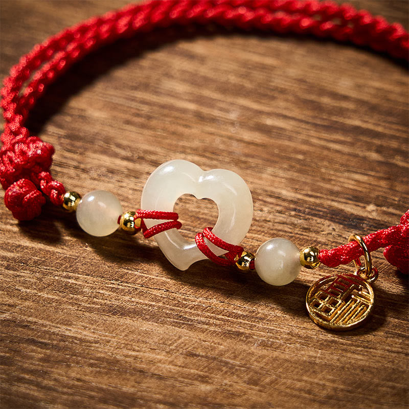 Nimara Ritual Hetian Jade Heart Ring Fu Character Protection Bracelet
