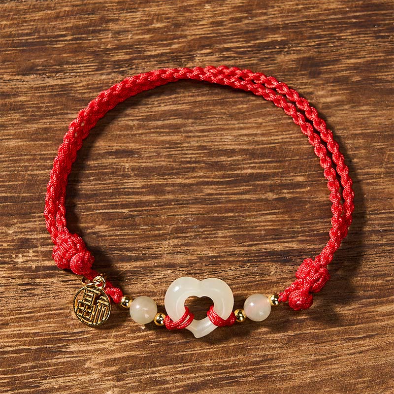 Nimara Ritual Hetian Jade Heart Ring Fu Character Protection Bracelet