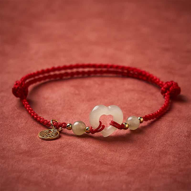 Nimara Ritual Hetian Jade Heart Ring Fu Character Protection Bracelet