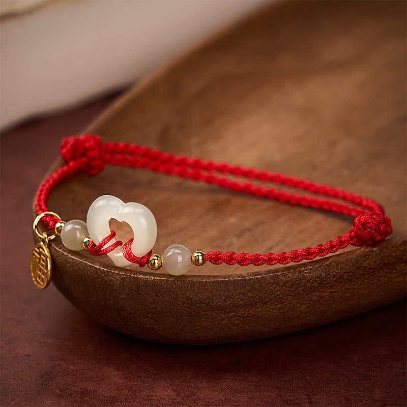 Nimara Ritual Hetian Jade Heart Ring Fu Character Protection Bracelet