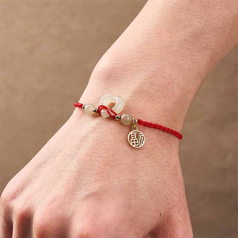 Nimara Ritual Hetian Jade Heart Ring Fu Character Protection Bracelet