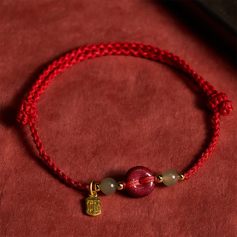 Nimara Ritual Cinnabar Peace Buckle Fu Character Protection Red String Pendant Bracelet