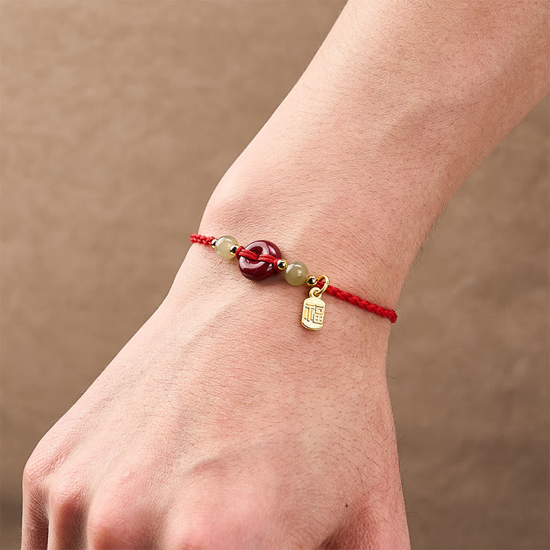 Nimara Ritual Cinnabar Peace Buckle Fu Character Protection Red String Pendant Bracelet