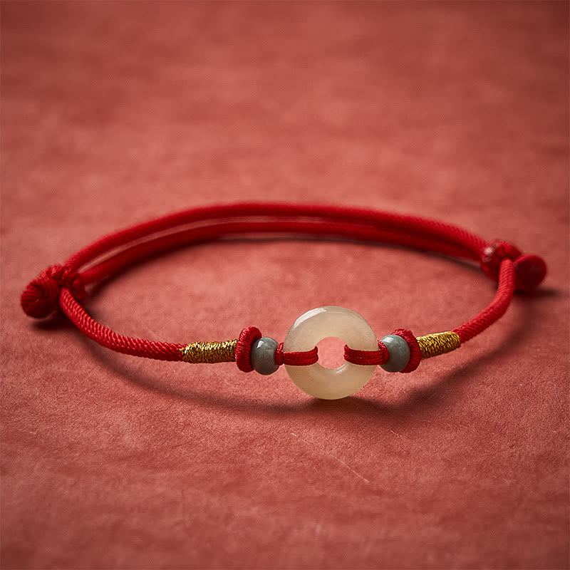 Nimara Ritual Hetian Jade Peace Buckle Protection Red String Bracelet