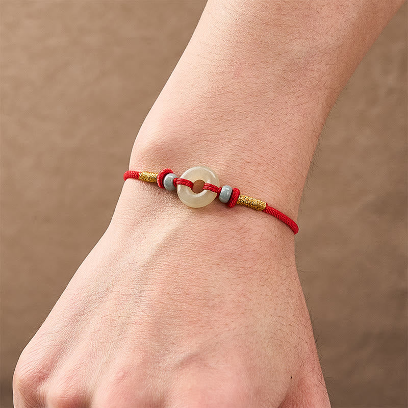 Nimara Ritual Hetian Jade Peace Buckle Protection Red String Bracelet