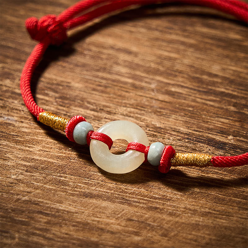 Nimara Ritual Hetian Jade Peace Buckle Protection Red String Bracelet