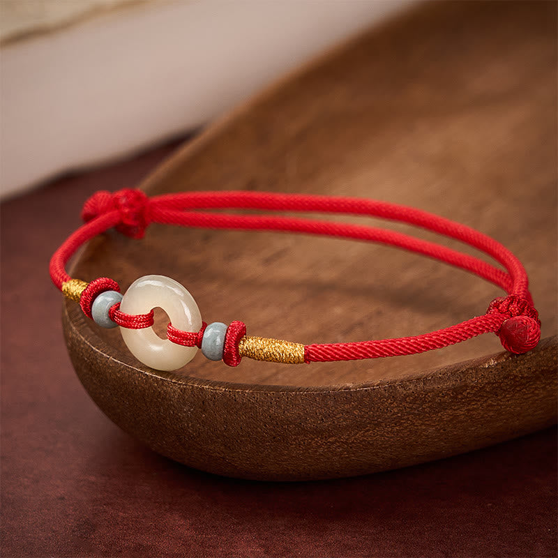 Nimara Ritual Hetian Jade Peace Buckle Protection Red String Bracelet