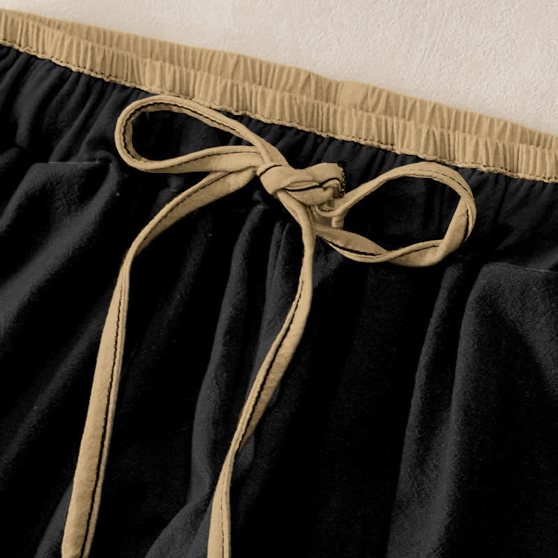 Nimara Ritual Pure Cotton Koi Fish Gold Lotus Pattern Women's Elastic Waist Pants With Pockets