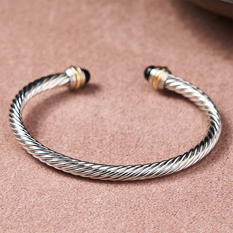Nimara Ritual Copper Turquoise Black Onyx Spiral Growth Open Cuff Bracelet