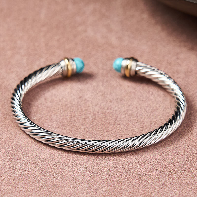 Nimara Ritual Copper Turquoise Black Onyx Spiral Growth Open Cuff Bracelet