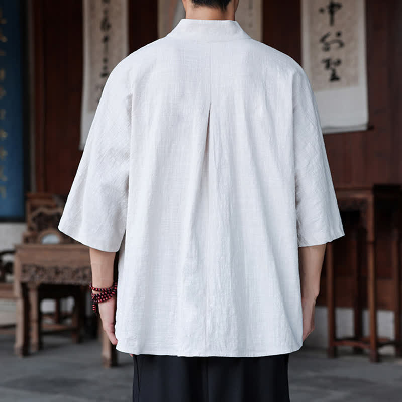 Nimara Ritual Spring Summer Tang Style Minimalist Pankou Solid Men's Elbow-Length Shirts
