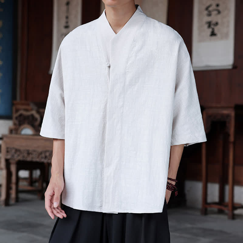 Nimara Ritual Spring Summer Tang Style Minimalist Pankou Solid Men's Elbow-Length Shirts