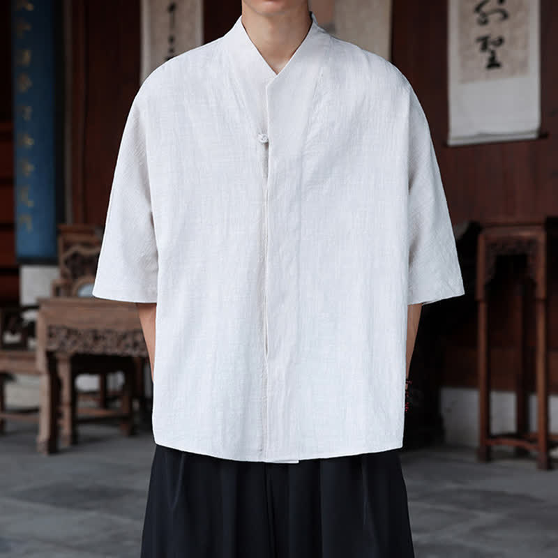 Nimara Ritual Spring Summer Tang Style Minimalist Pankou Solid Men's Elbow-Length Shirts