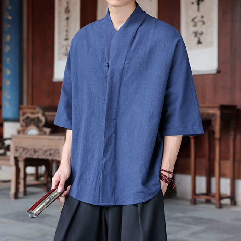 Nimara Ritual Spring Summer Tang Style Minimalist Pankou Solid Men's Elbow-Length Shirts