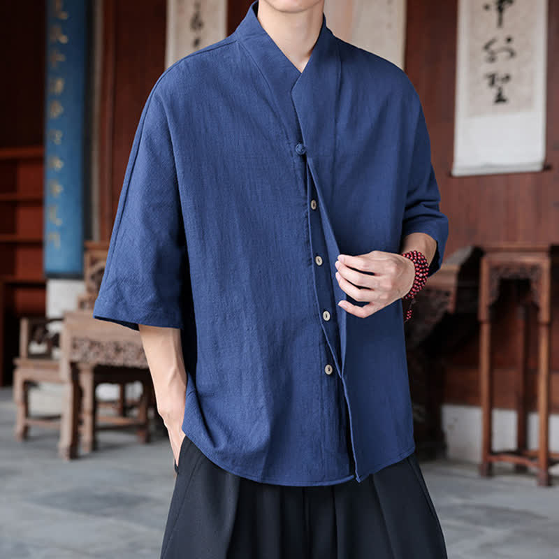 Nimara Ritual Spring Summer Tang Style Minimalist Pankou Solid Men's Elbow-Length Shirts