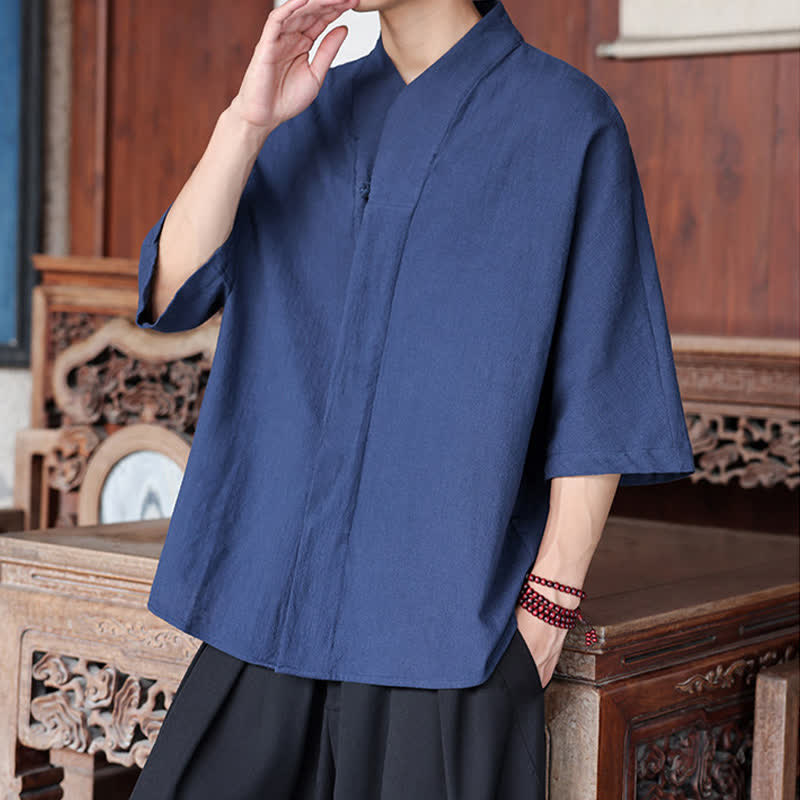 Nimara Ritual Spring Summer Tang Style Minimalist Pankou Solid Men's Elbow-Length Shirts