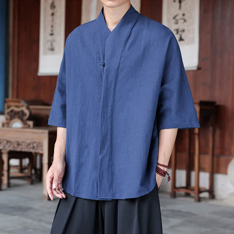 Nimara Ritual Spring Summer Tang Style Minimalist Pankou Solid Men's Elbow-Length Shirts
