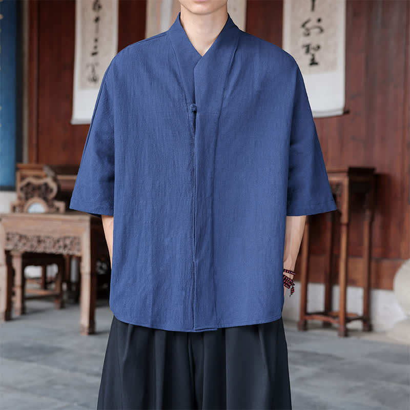 Nimara Ritual Spring Summer Tang Style Minimalist Pankou Solid Men's Elbow-Length Shirts