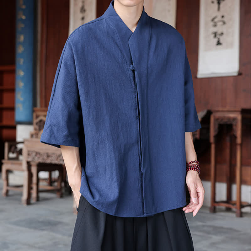 Nimara Ritual Spring Summer Tang Style Minimalist Pankou Solid Men's Elbow-Length Shirts