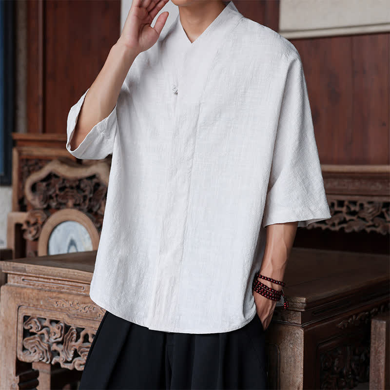 Nimara Ritual Spring Summer Tang Style Minimalist Pankou Solid Men's Elbow-Length Shirts