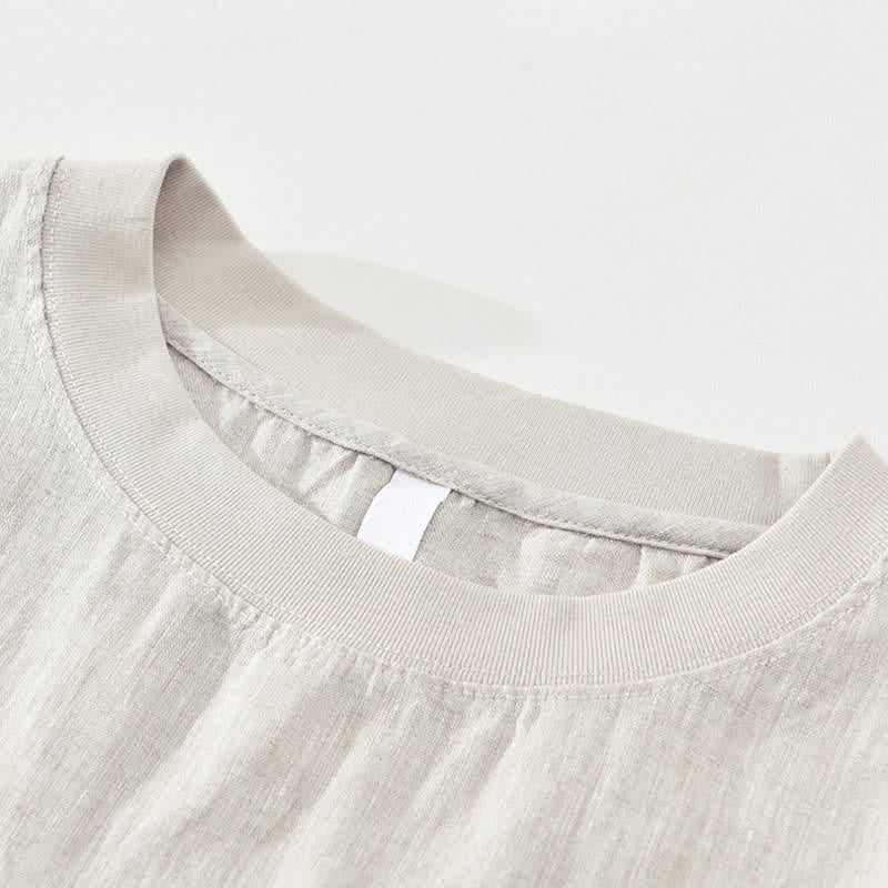 Nimara Ritual Summer Casual Minimalist Solid Linen Crew Neck Men's Short Sleeve T-Shirts
