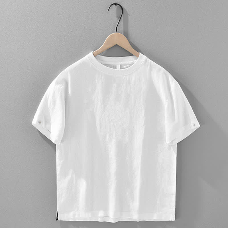 Nimara Ritual Summer Casual Minimalist Solid Linen Crew Neck Men's Short Sleeve T-Shirts