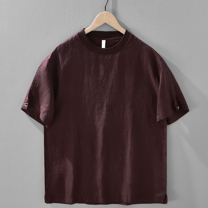 Nimara Ritual Summer Casual Minimalist Solid Linen Crew Neck Men's Short Sleeve T-Shirts