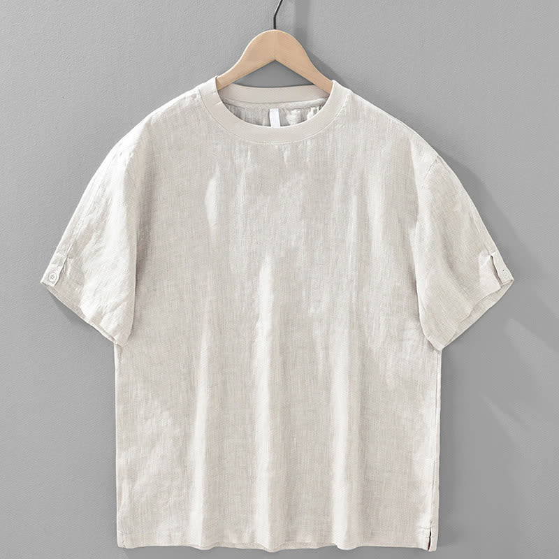 Nimara Ritual Summer Casual Minimalist Solid Linen Crew Neck Men's Short Sleeve T-Shirts