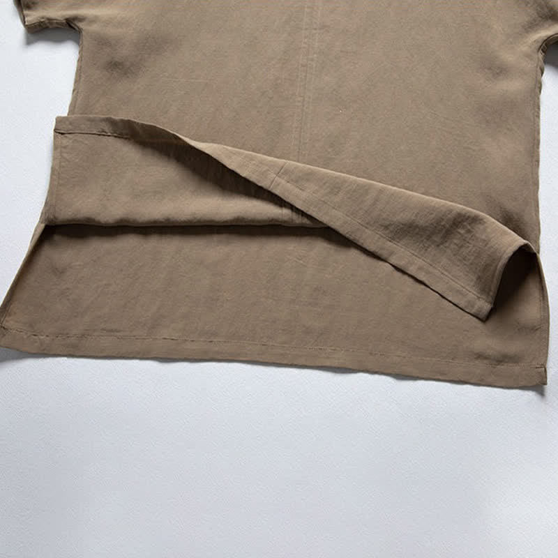 Nimara Ritual Summer Casual Tang Style V-Neck Solid Men's Short Sleeve Shirts