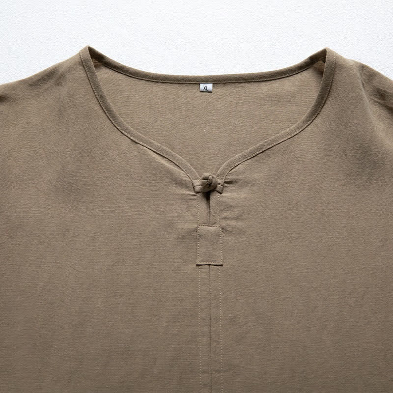 Nimara Ritual Summer Casual Tang Style V-Neck Solid Men's Short Sleeve Shirts