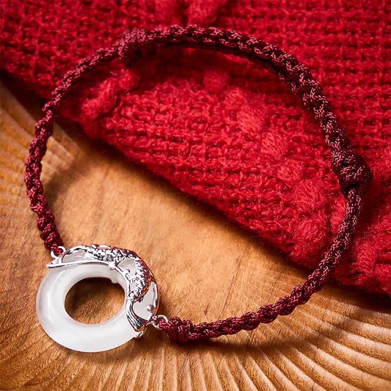 Nimara Ritual White Jade Koi Fish Wealth Red String Bracelet