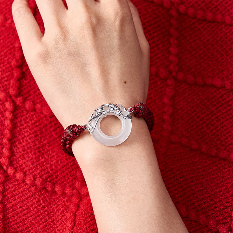 Nimara Ritual White Jade Koi Fish Wealth Red String Bracelet