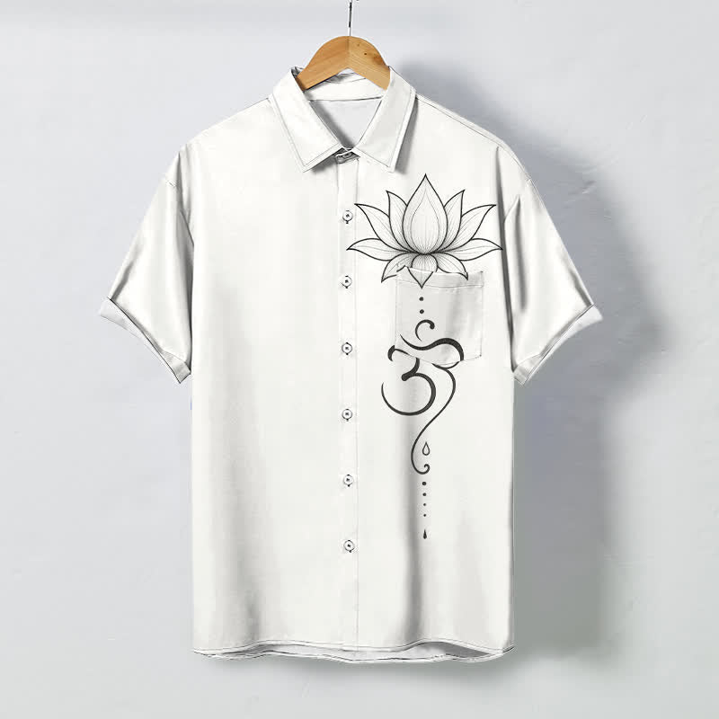 Nimara Ritual Lotus Om Line Art Pattern Buttons Breathable Men's Short Sleeve Shirt