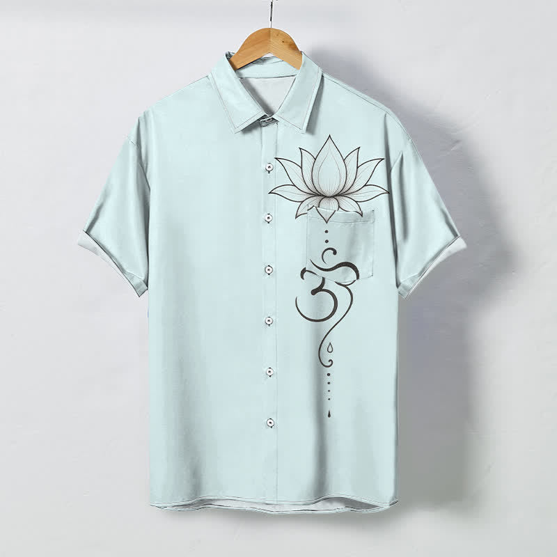 Nimara Ritual Lotus Om Line Art Pattern Buttons Breathable Men's Short Sleeve Shirt