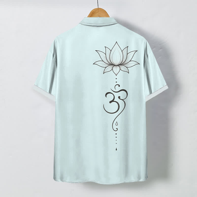 Nimara Ritual Lotus Om Line Art Pattern Buttons Breathable Men's Short Sleeve Shirt