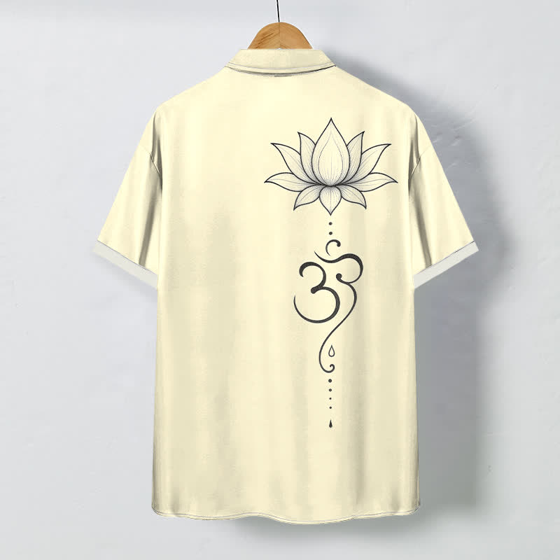 Nimara Ritual Lotus Om Line Art Pattern Buttons Breathable Men's Short Sleeve Shirt