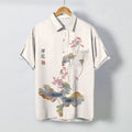 Nimara Ritual Ink Lotus Calligraphy Pattern Buttons Breathable Men's Short Sleeve Shirt