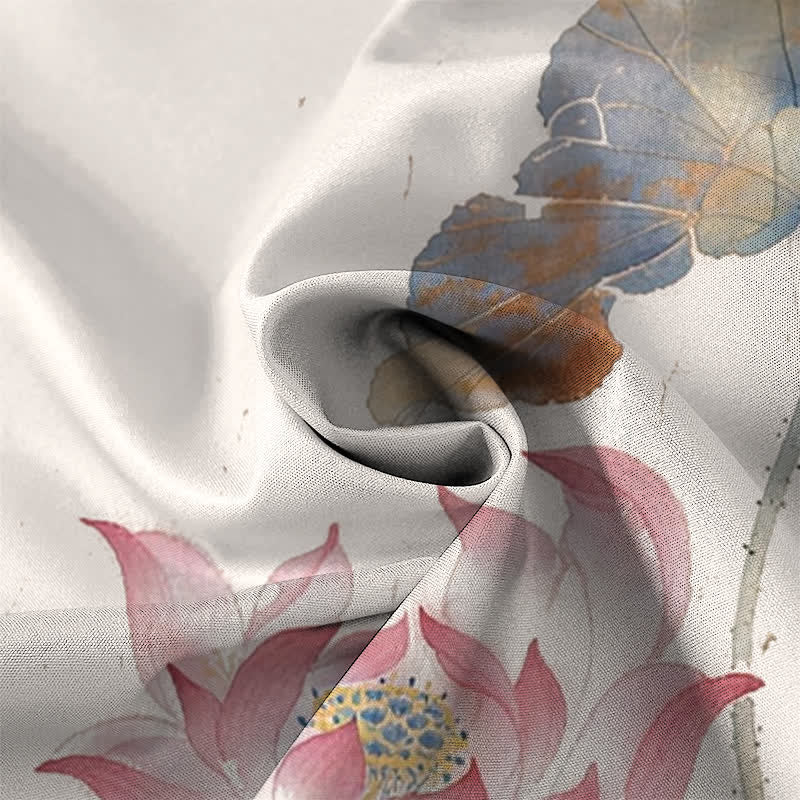 Nimara Ritual Ink Lotus Calligraphy Pattern Buttons Breathable Men's Short Sleeve Shirt