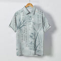 Nimara Ritual Ink Bamboo Calligraphy Pattern Buttons Breathable Men's Short Sleeve Shirt