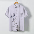 Nimara Ritual Ink Floral Calligraphy Seal Pattern Buttons Breathable Men's Short Sleeve Shirt