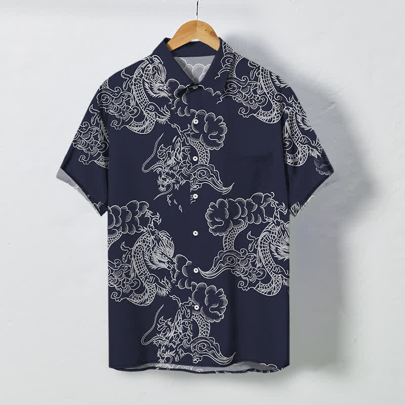 Nimara Ritual Vintage Floral Scroll Pattern Buttons Breathable Men's Short Sleeve Shirt
