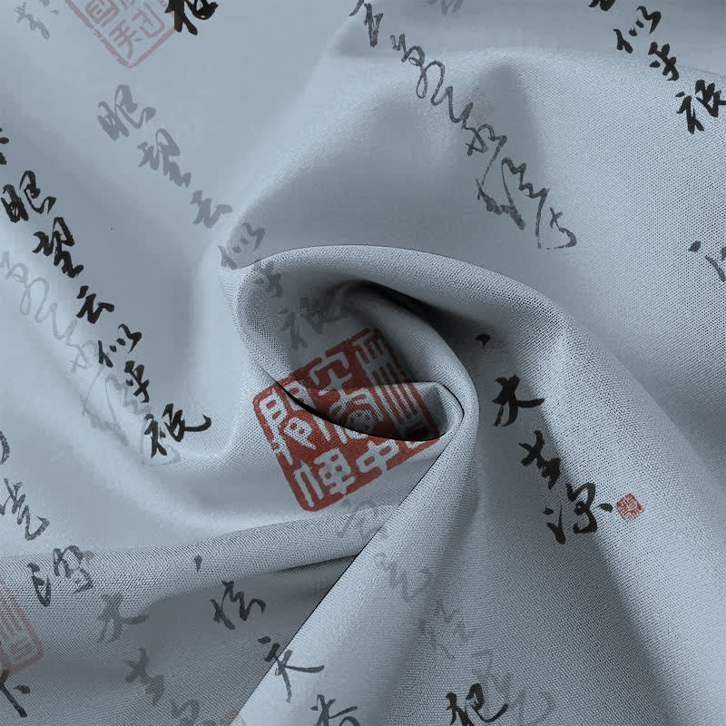 Nimara Ritual Chinese Calligraphy Red Seal Pattern Buttons Breathable Men's Short Sleeve Shirt