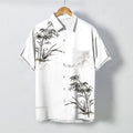 Nimara Ritual Ink Bamboo Landscape Pattern Buttons Breathable Men's Short Sleeve Shirt