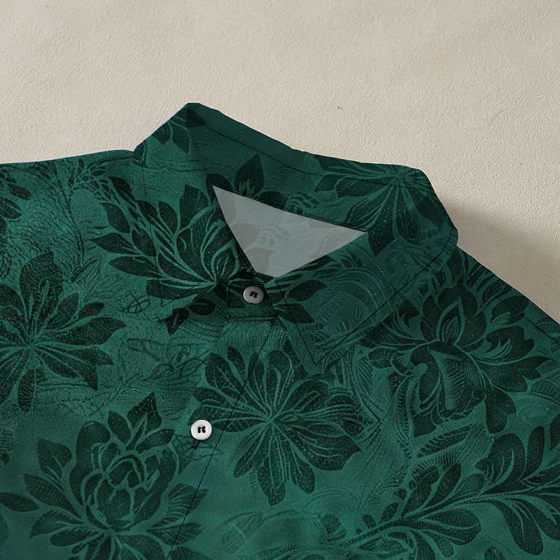 Nimara Ritual Vintage Botanical Lotus Figure Pattern Buttons Wrinkle-resistant Men's Short Sleeve Shirt