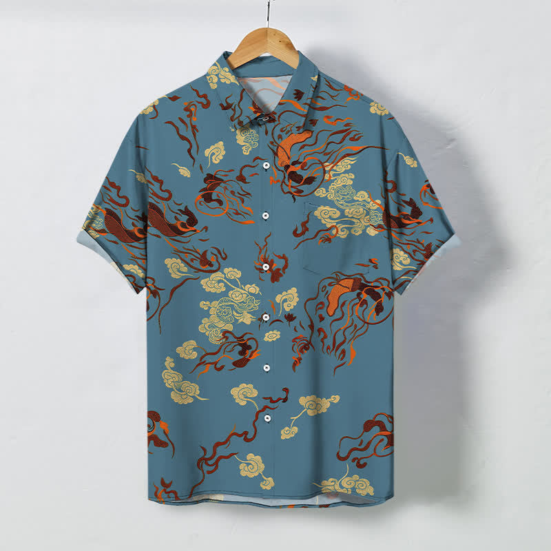 Nimara Ritual Abstract Earthtone Swirl Pattern Buttons Breathable Men's Short Sleeve Shirt